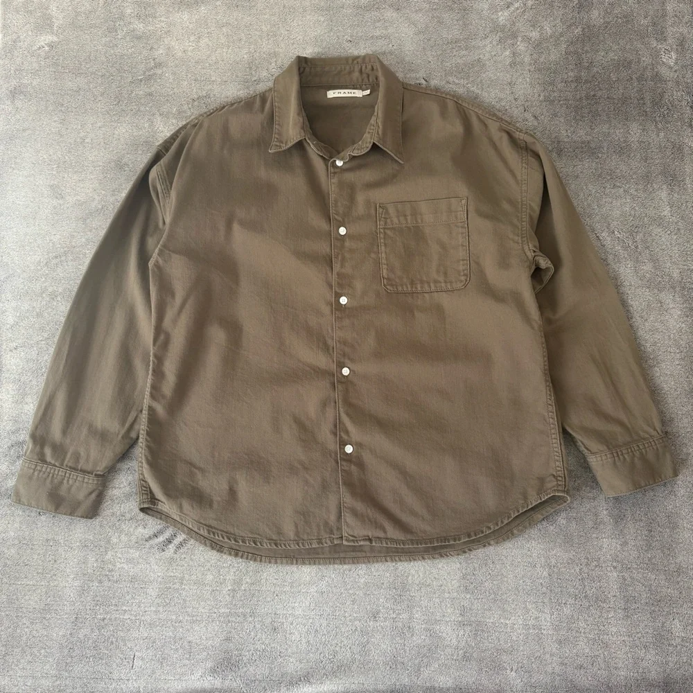 Frame Men's M Khaki Twill Button Down Shirt - Picture 4 of 14